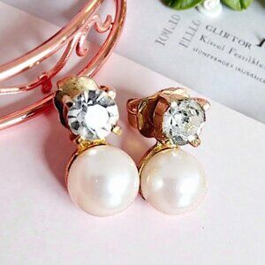 AVON Nina Ricci Marked Vintage Round Pearl Drop Rhinestone Gold-tone Earrings